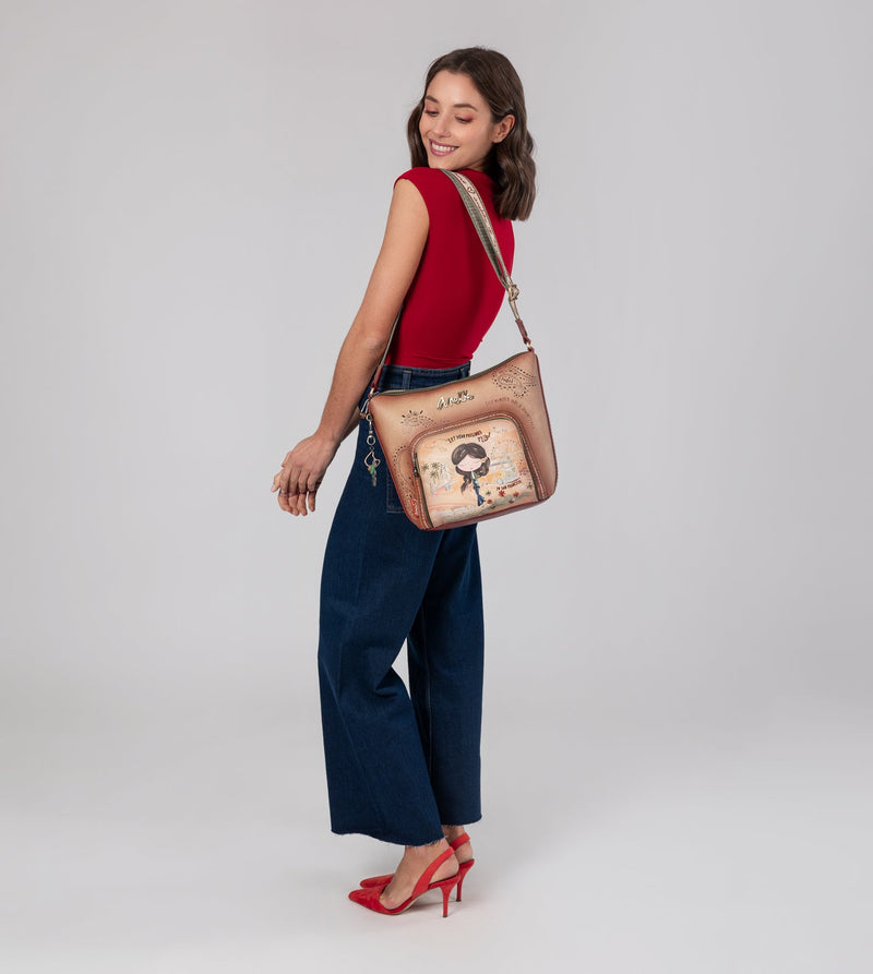 Anekke Peace & Love camel large crossbody bag Descuento