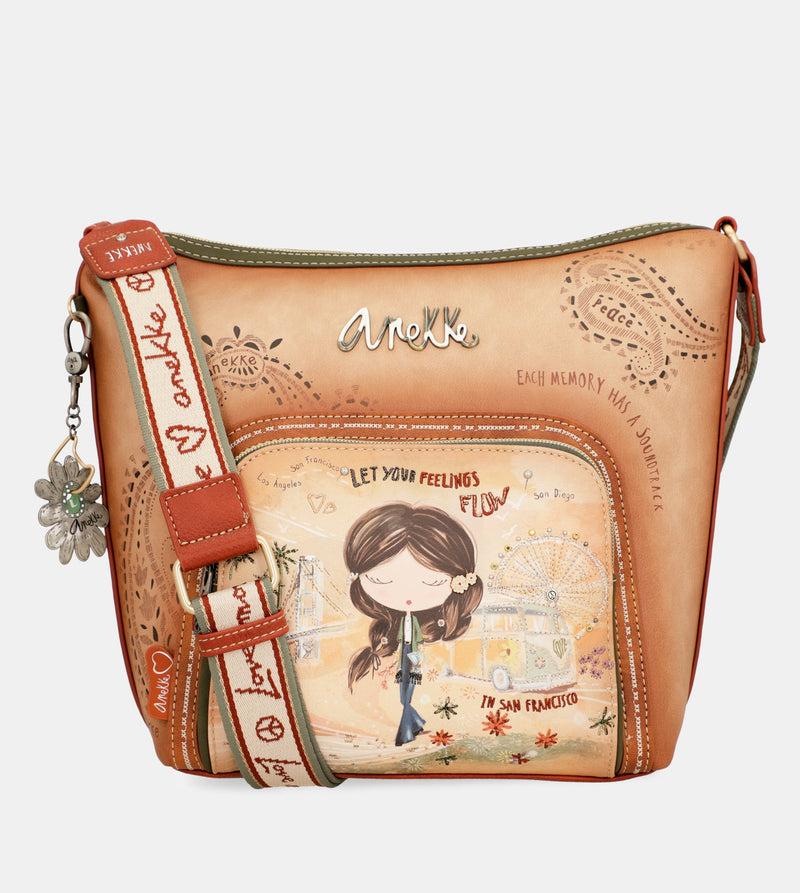 Anekke Peace & Love camel large crossbody bag Descuento