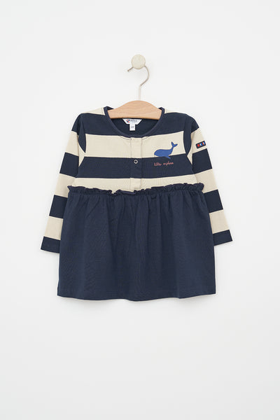 Batela Vestido de algodón combinado a rayas bebé