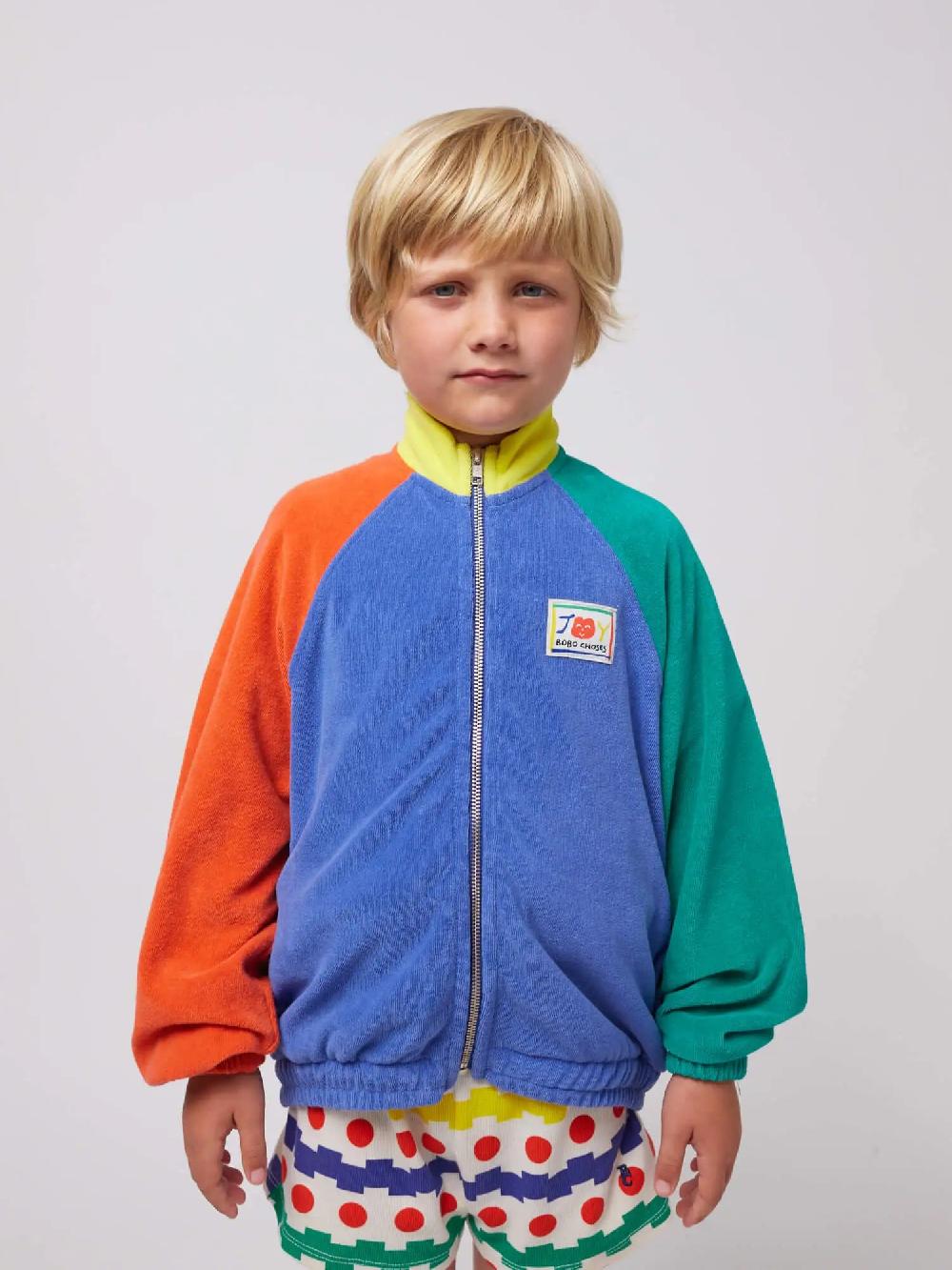 Bobo choses Smiling color block terry cloth zipped sweatshirt
