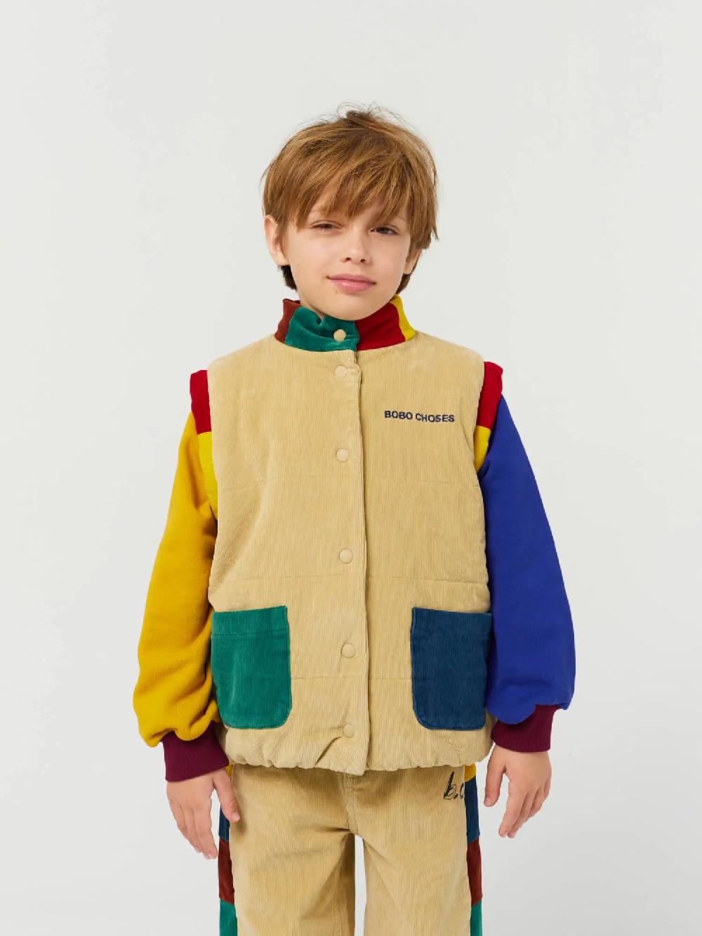 Bobo choses Color block pockets corduroy quilted vest Superdescuento
