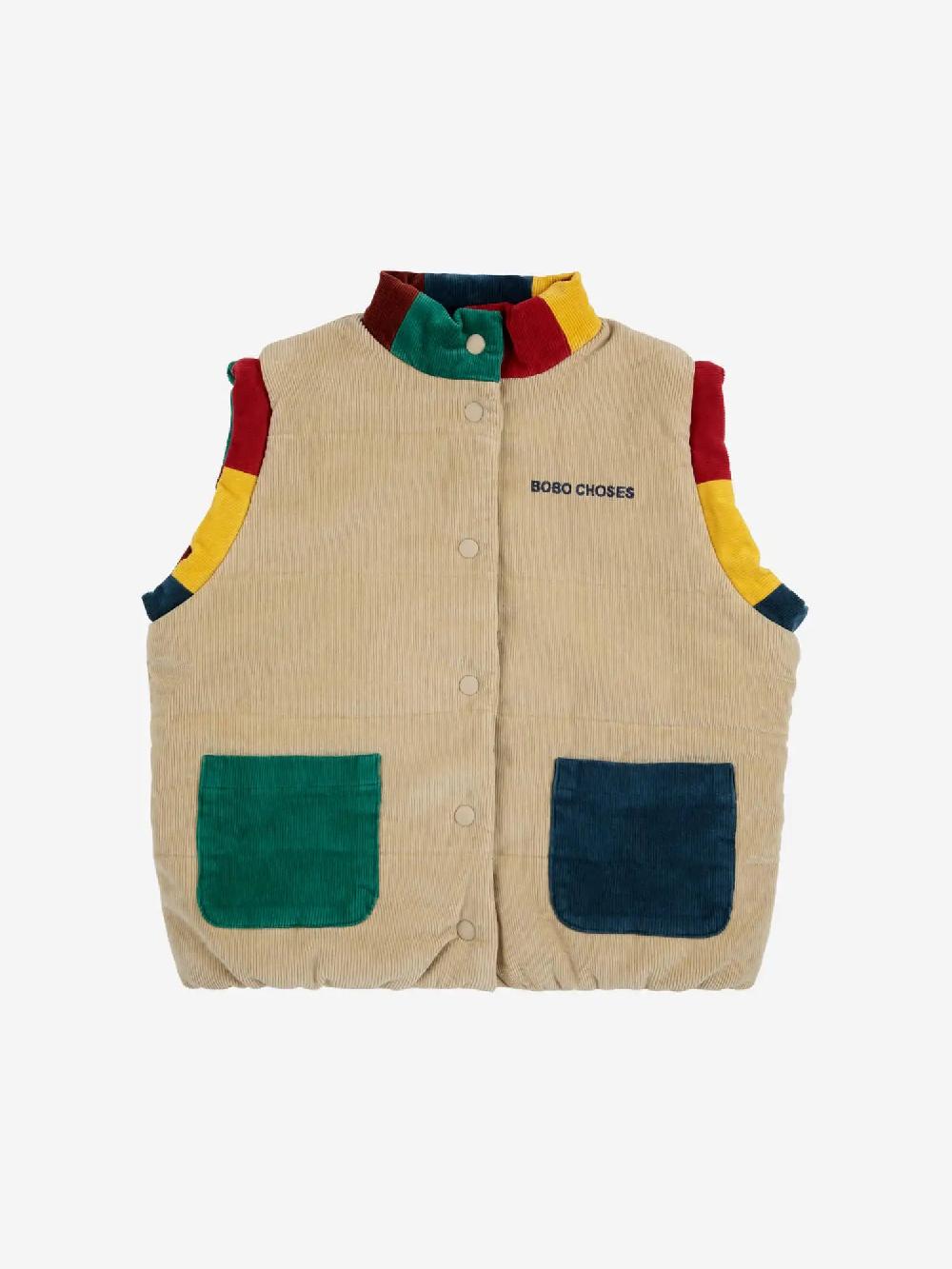 Bobo choses Color block pockets corduroy quilted vest Superdescuento