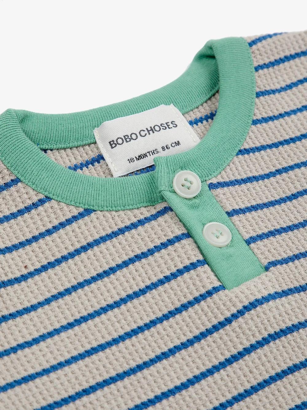 Bobo choses Stripes waffle buttoned T- shirt Descuentos del mes