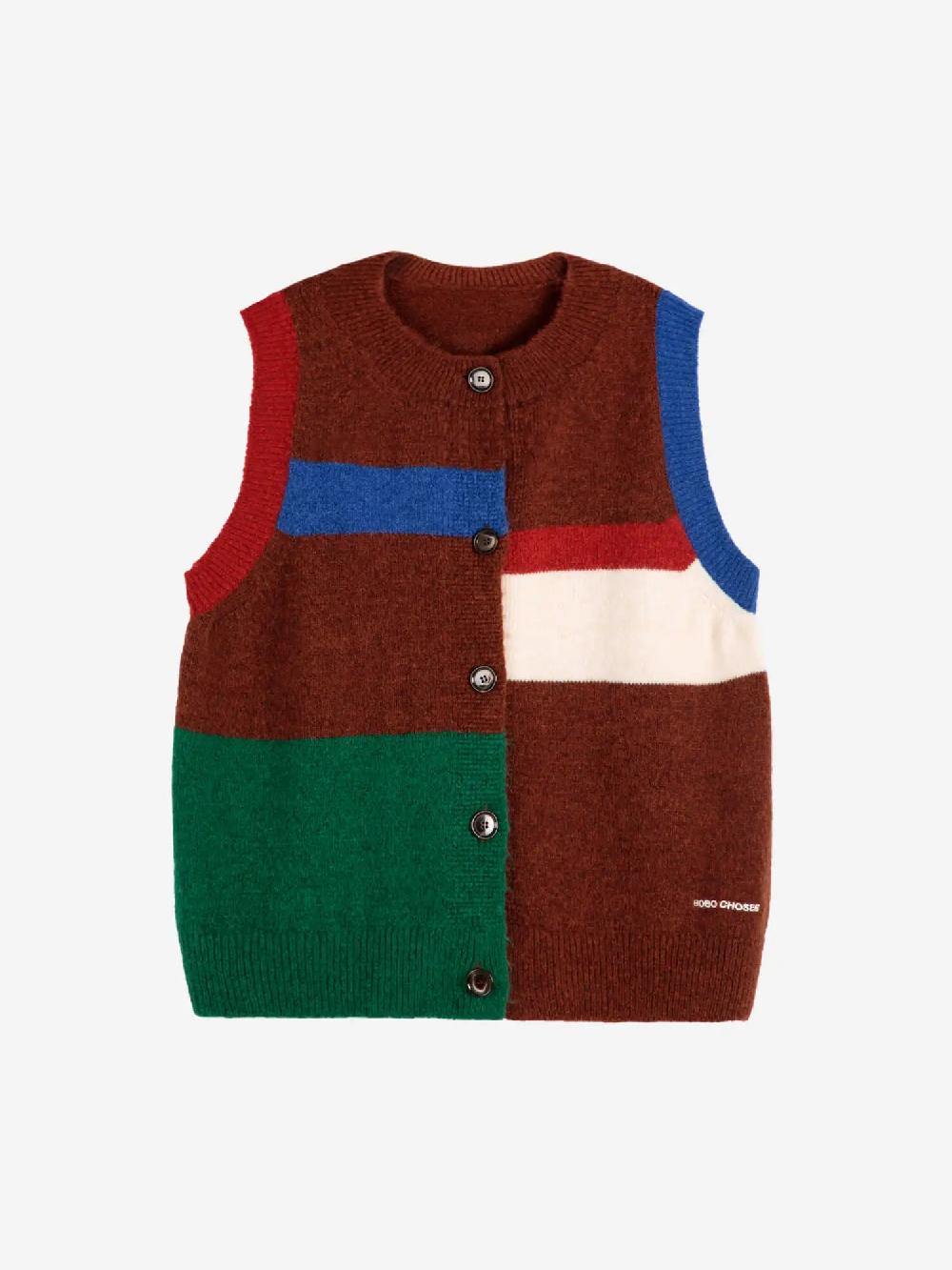 Bobo choses Color block knitted buttoned vest Oferta exclusiva