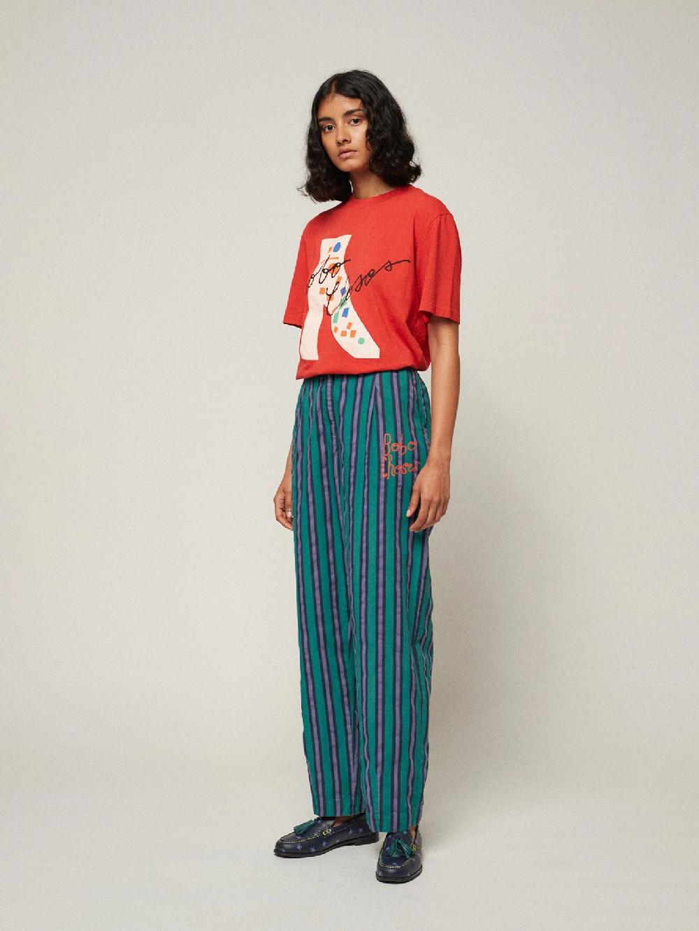 Bobo choses Multi striped pleated straight leg trouser Precio ultrabajo