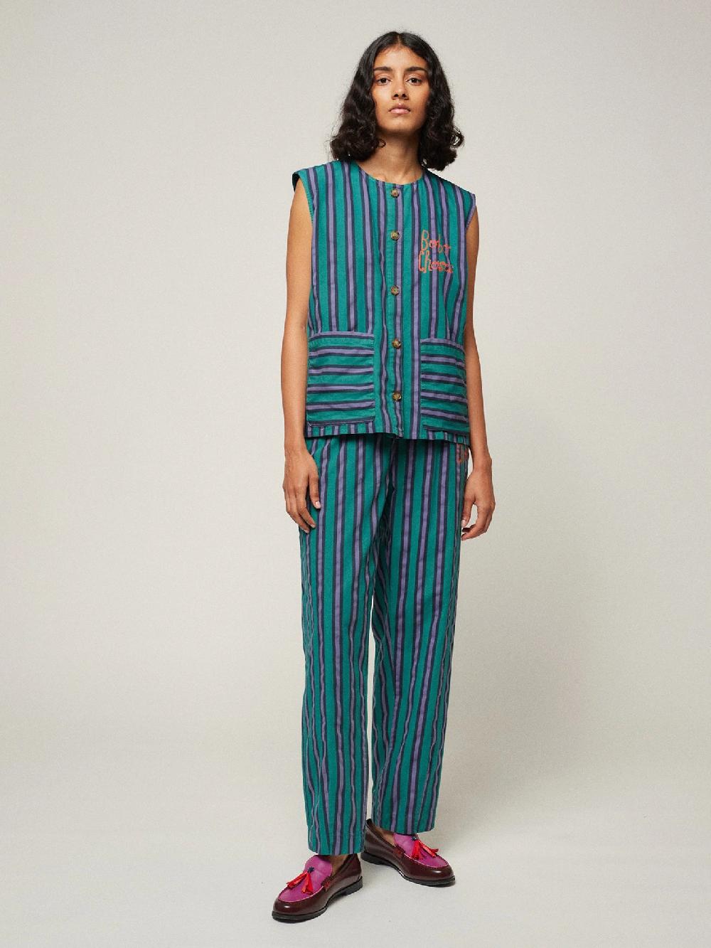 Bobo choses Multi striped pleated straight leg trouser Precio ultrabajo