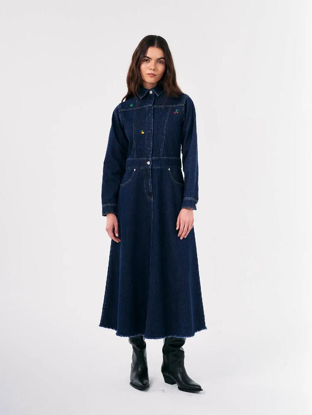 Bobo choses Denim embroidered flared long dress