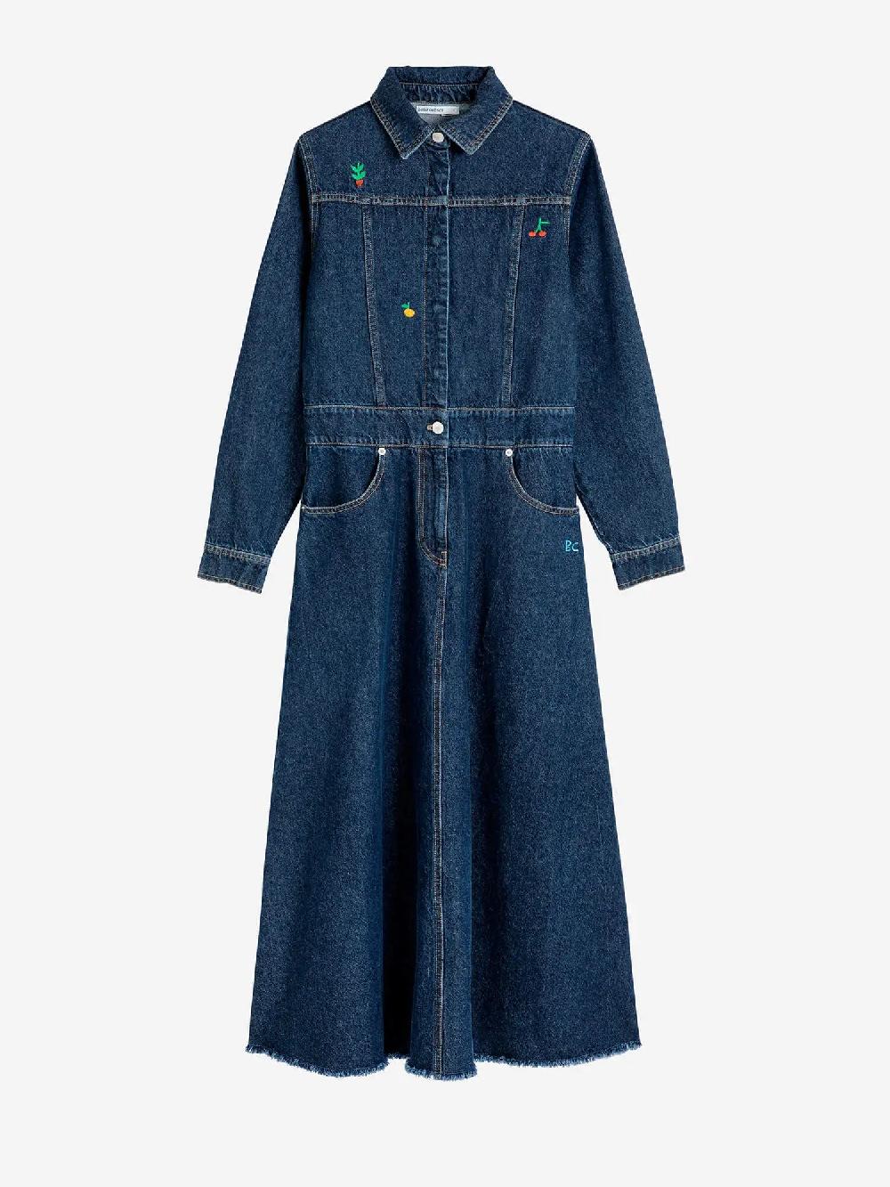 Bobo choses Denim embroidered flared long dress Envío internacional gratuito