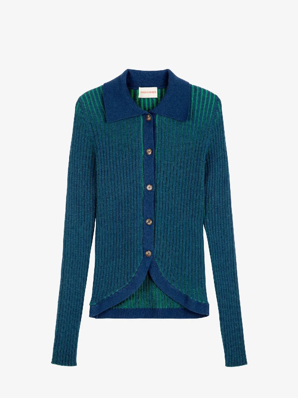 Bobo choses Bicolor ribbed knitted collar cardigan Outlet online