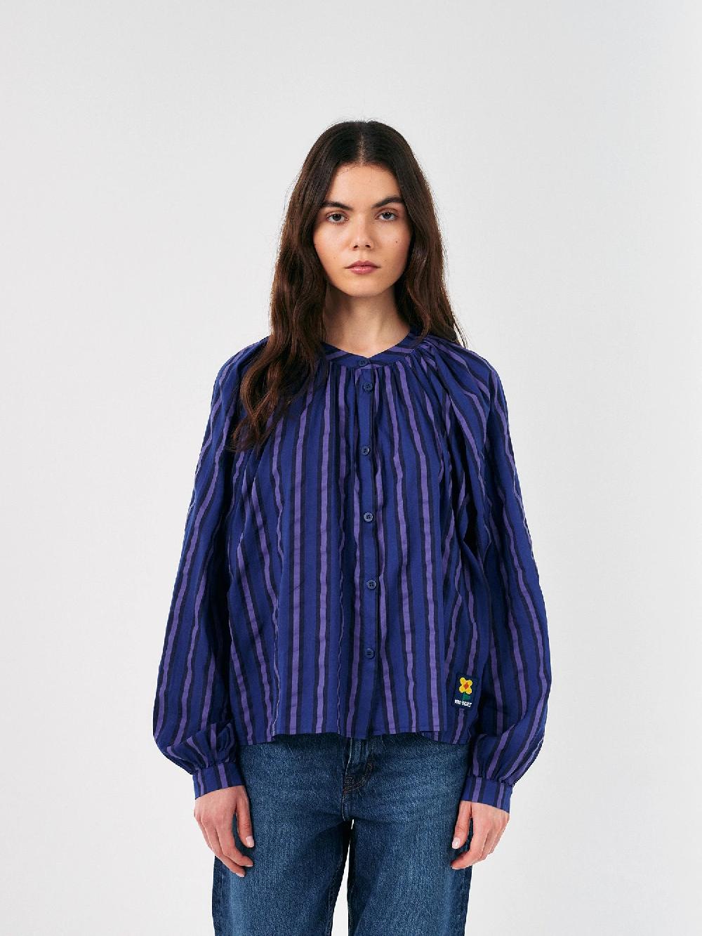 Bobo choses Multi striped collarless puff sleeve blouse