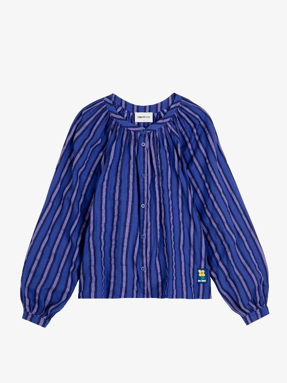 Bobo choses Multi striped collarless puff sleeve blouse Ventas relámpago