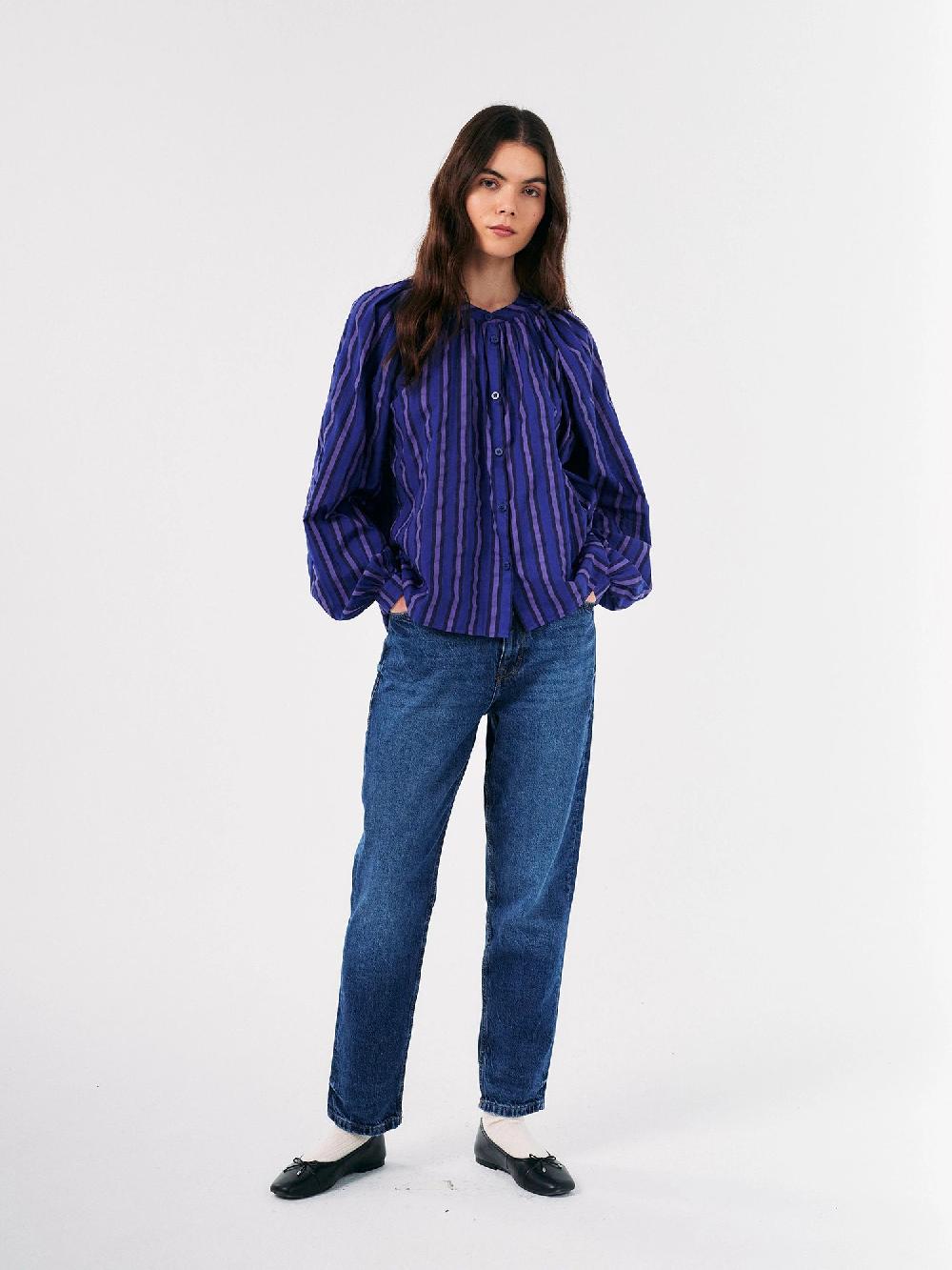 Bobo choses Multi striped collarless puff sleeve blouse Ventas relámpago