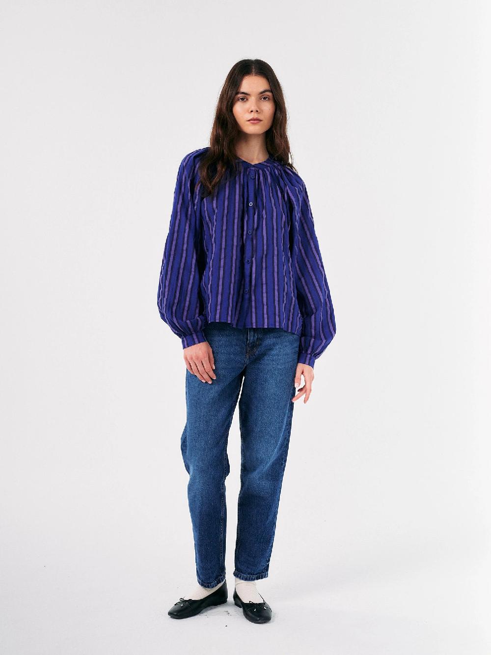 Bobo choses Multi striped collarless puff sleeve blouse Ventas relámpago