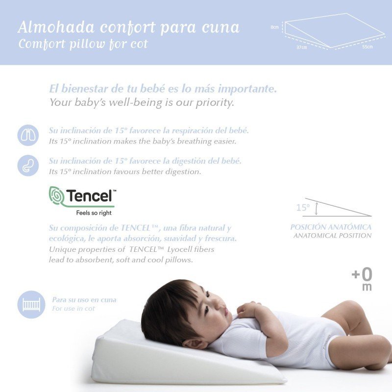 ﻿Cambrass ALMOHADA CONFORT CUNA 55x37x8.5 CM LISO E BLANCO Limitado a 3 días