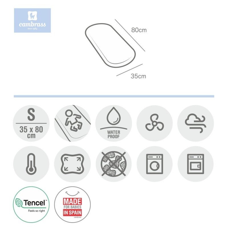 Cambrass BAJERA AJUST.IMP.TENCEL MOISES 35x80x7 CM LISO E BLANCO Devoluciones gratuitas