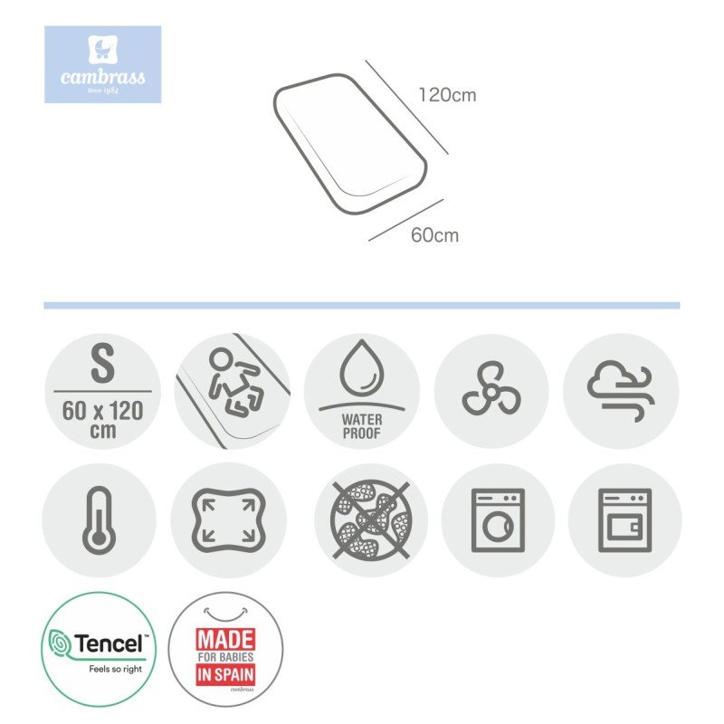 Cambrass BAJERA AJUST.IMPER.TENCEL-C.60 60x120x17 CM LISO E BLANCO Outlet online