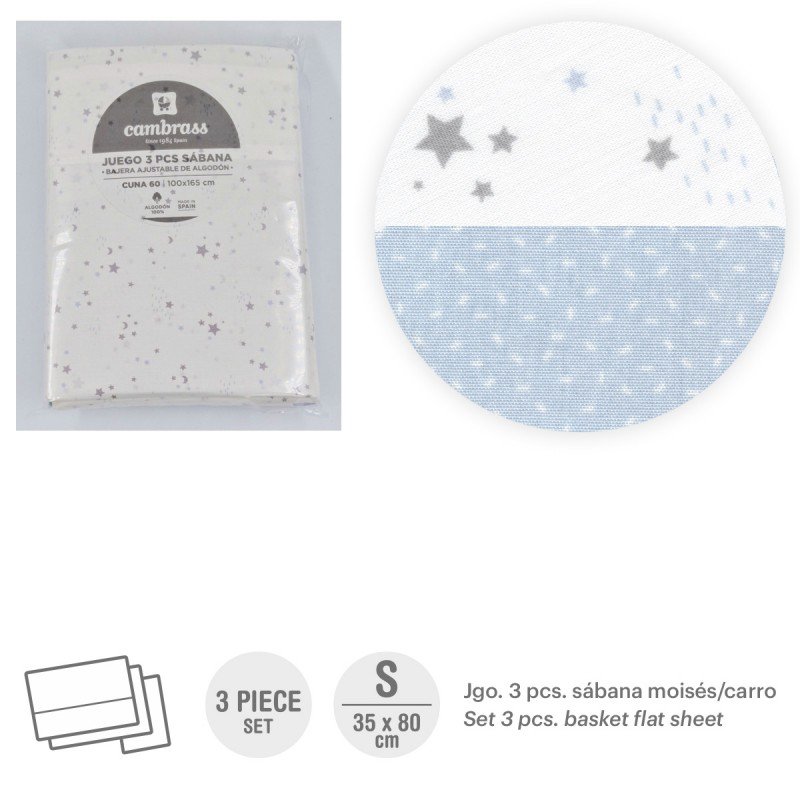 Cambrass TRÍPTICO SÁBANAS MOISÉS/CARRO 35x80x1 CM SKY CELESTE