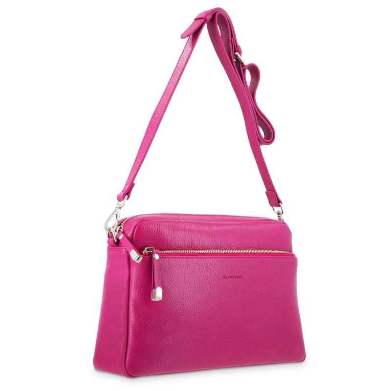 El potro Bolso bandolera 3 cremalleras piel vacuno color rosa -Iris Envío internacional gratuito