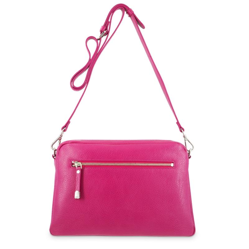 El potro Bolso bandolera 3 cremalleras piel vacuno color rosa -Iris Envío internacional gratuito