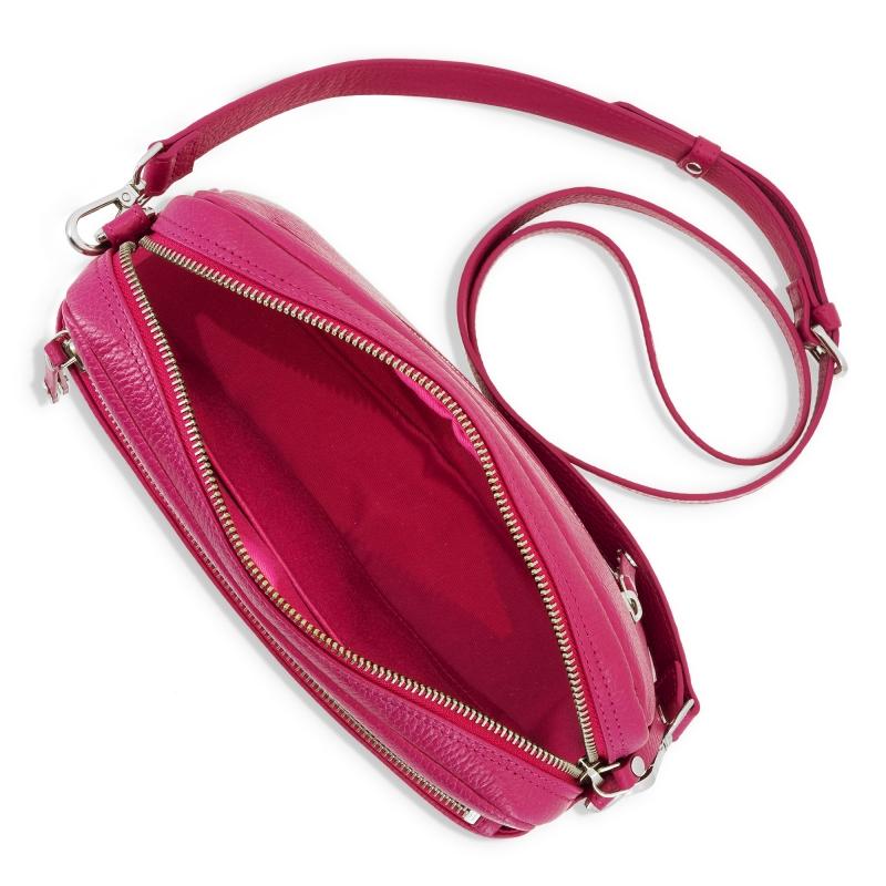 El potro Bolso bandolera 3 cremalleras piel vacuno color rosa -Iris Envío internacional gratuito