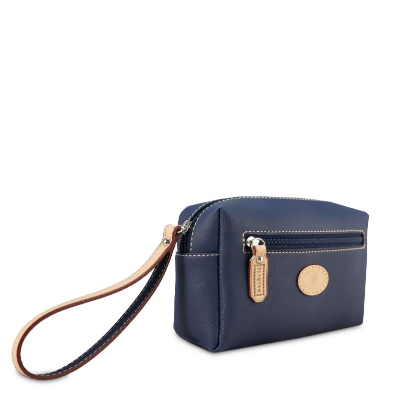 El potro Bolsa monedero mujer en lona y piel vacuno color azul- Base Tienda