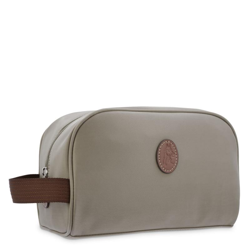 El potro Bolsa de aseo unisex en lona taupe y piel vacuno color cuero-Paris Envío gratis