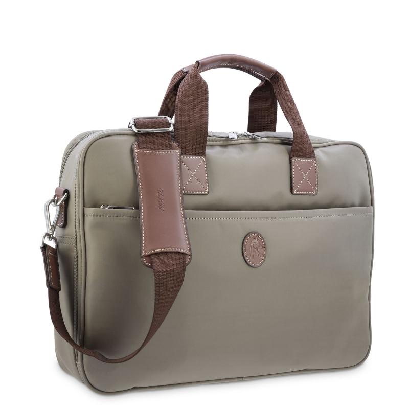 El potro Carpeta bolso unisex en lona taupe y piel vacuno color cuero-Paris Últimos 2 días