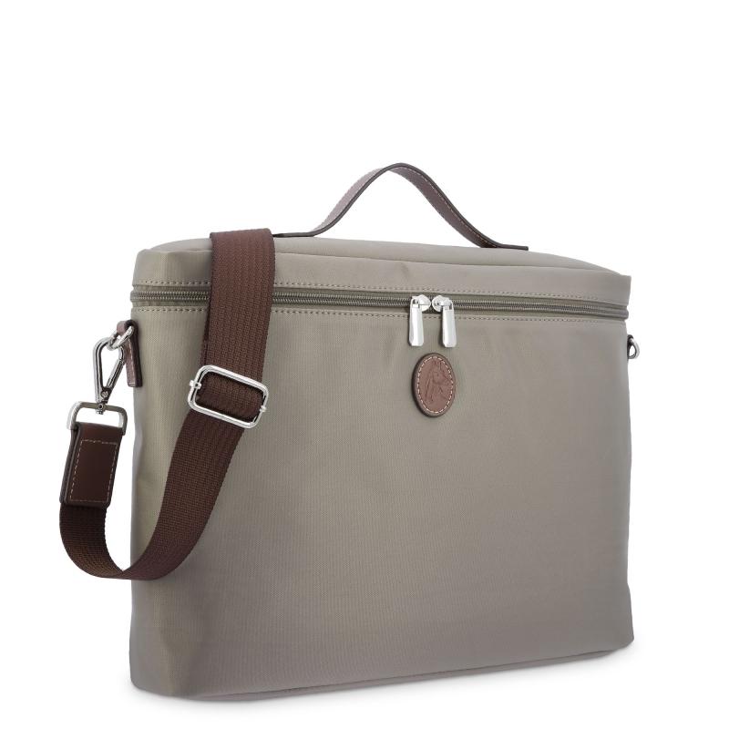 El potro Carpeta unisex en lona taupe y piel vacuno color cuero-Paris Último día