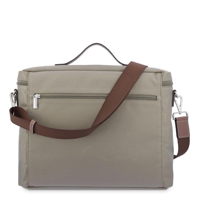 El potro Carpeta unisex en lona taupe y piel vacuno color cuero-Paris Último día