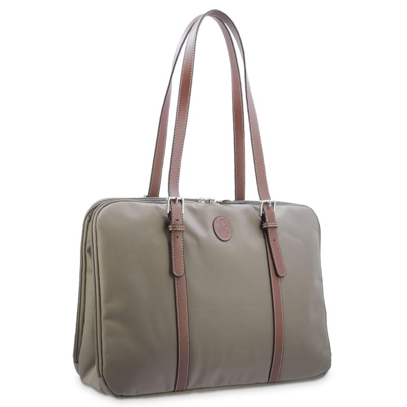 El potro Bolso carpeta en lona taupe y piel vacuno color cuero-Paris Precio de fábrica