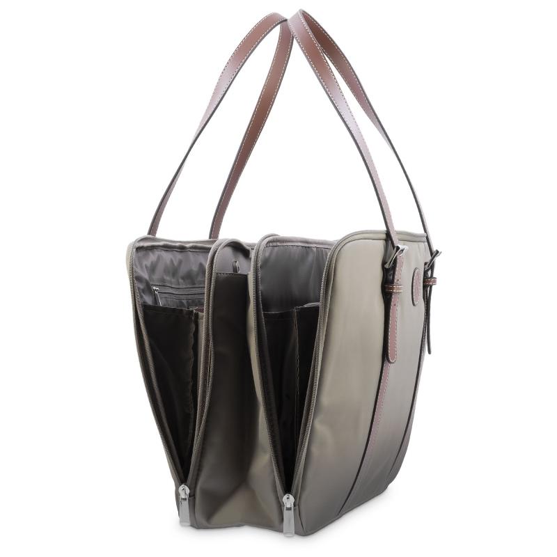 El potro Bolso carpeta en lona taupe y piel vacuno color cuero-Paris Precio de fábrica