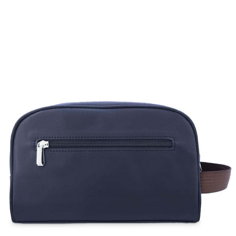 El potro Bolsa de aseo unisex en lona azul y piel vacuno color cuero-Paris Oferta especial de fábrica