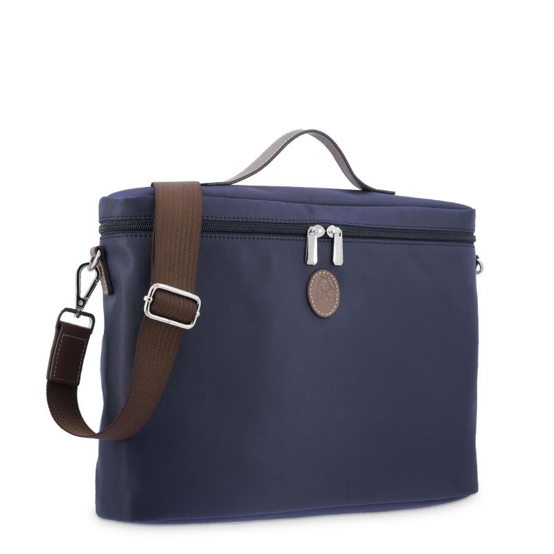 El potro Carpeta unisex en lona azul y piel vacuno color cuero-Paris Superdescuento