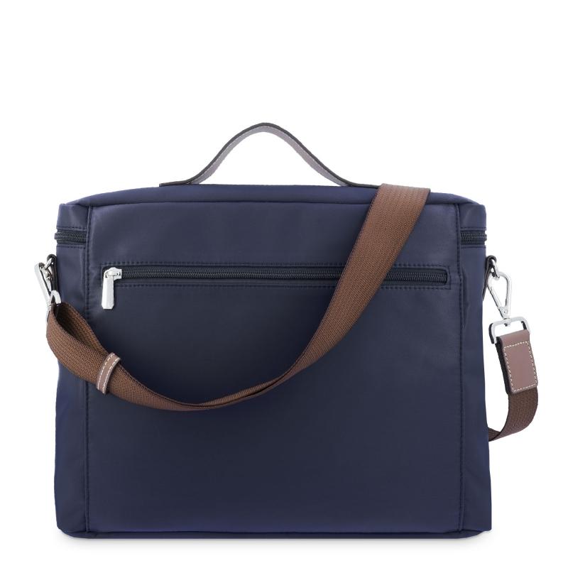 El potro Carpeta unisex en lona azul y piel vacuno color cuero-Paris Superdescuento