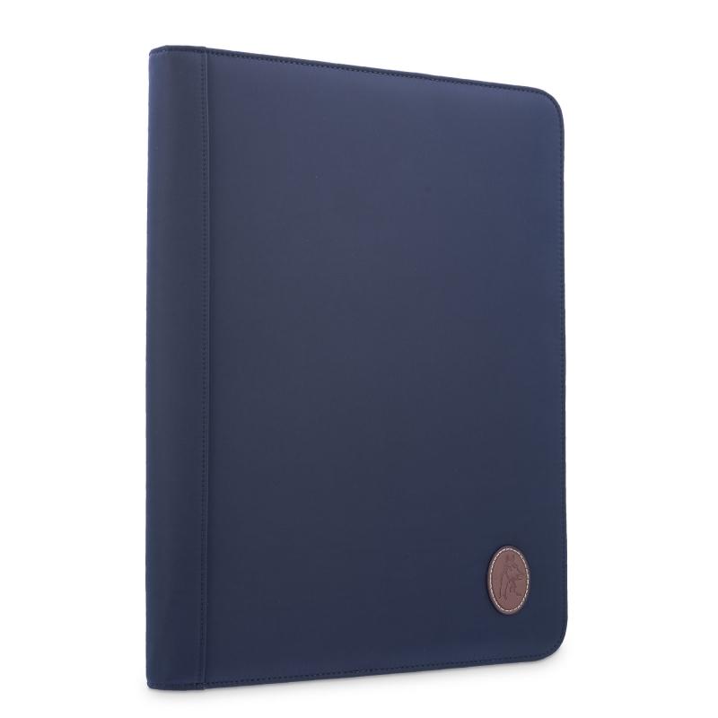 El potro Porta documentos unisex en lona azul y piel vacuno color cuero-Paris Grandes descuentos