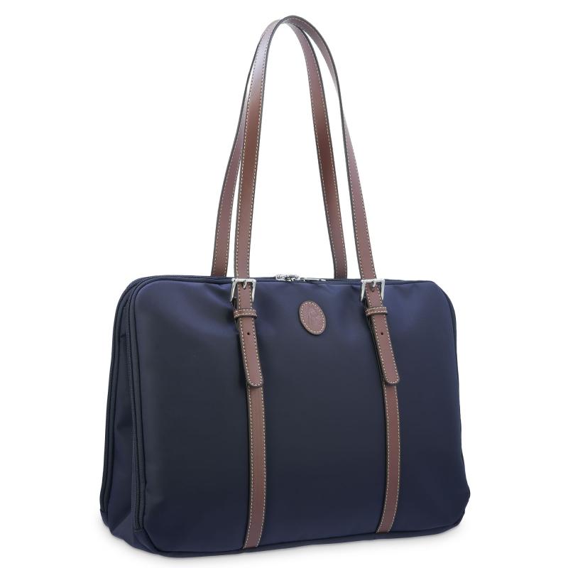 El potro Bolso carpeta en lona azul y piel vacuno color cuero-Paris Liquidación