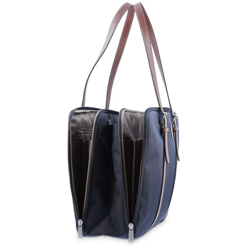 El potro Bolso carpeta en lona azul y piel vacuno color cuero-Paris Liquidación