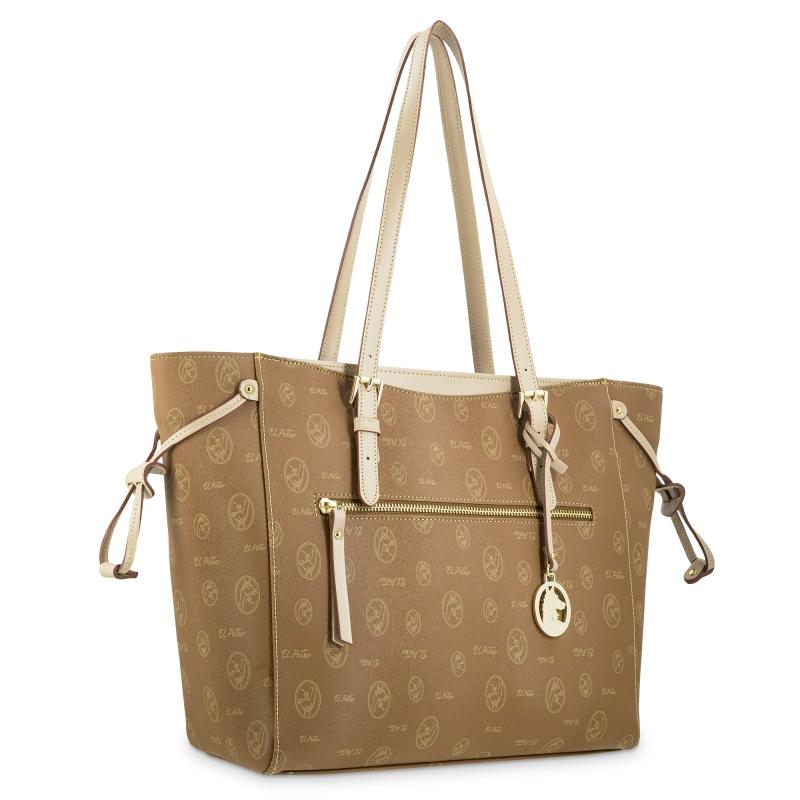 El potro Bolso shopper de lona cuero y piel vacuna cuero con logos-EL POTRO Descuento por venta flash