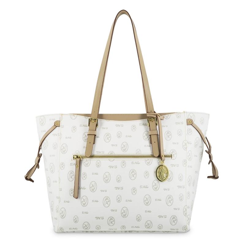 El potro Bolso shopper de lona blanco y piel vacuna cuero con logos-EL POTRO Ofertas de temporada