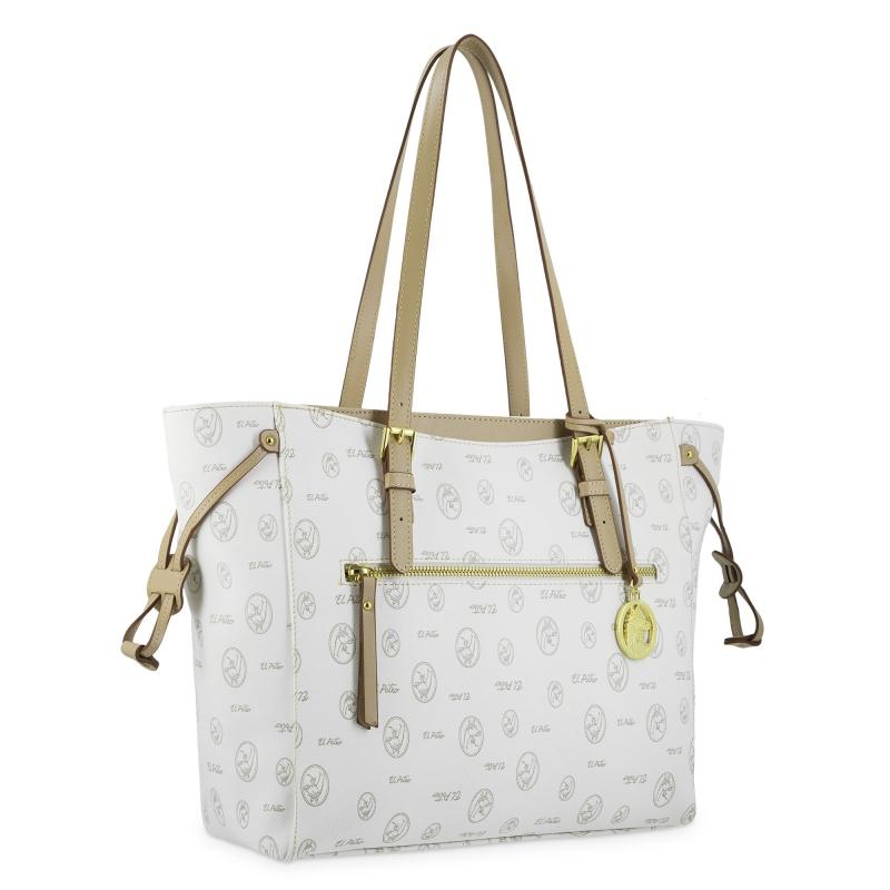El potro Bolso shopper de lona blanco y piel vacuna cuero con logos-EL POTRO Ofertas de temporada