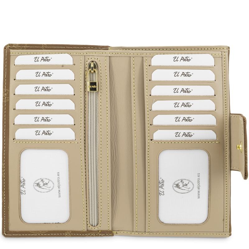 El potro Cartera grande mujer en lona y piel vacuno color cuero - Vintage Descuento