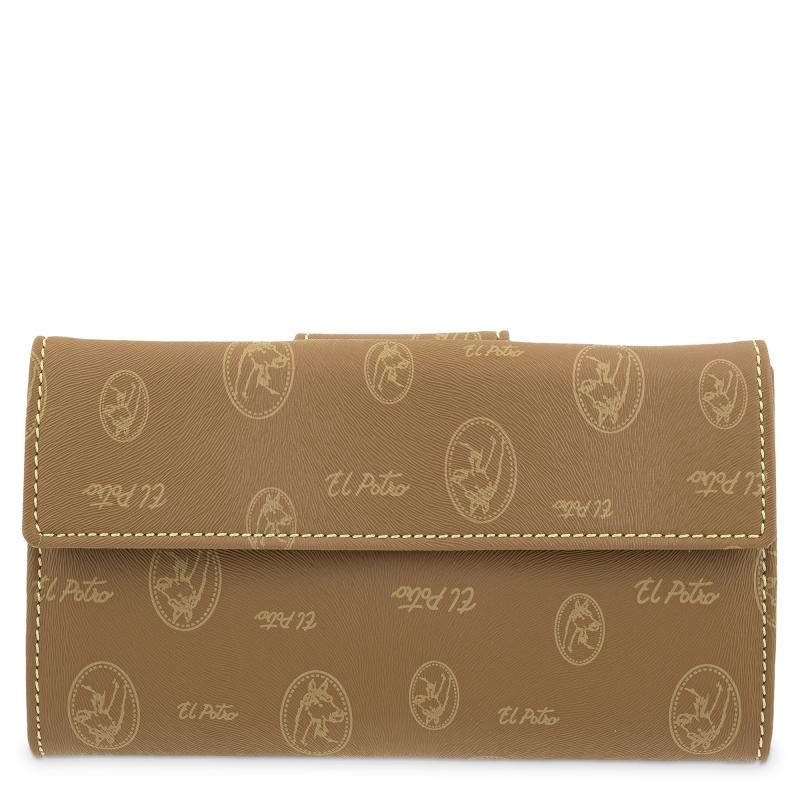 El potro Cartera grande mujer en lona y piel vacuno color cuero - Vintage Descuento
