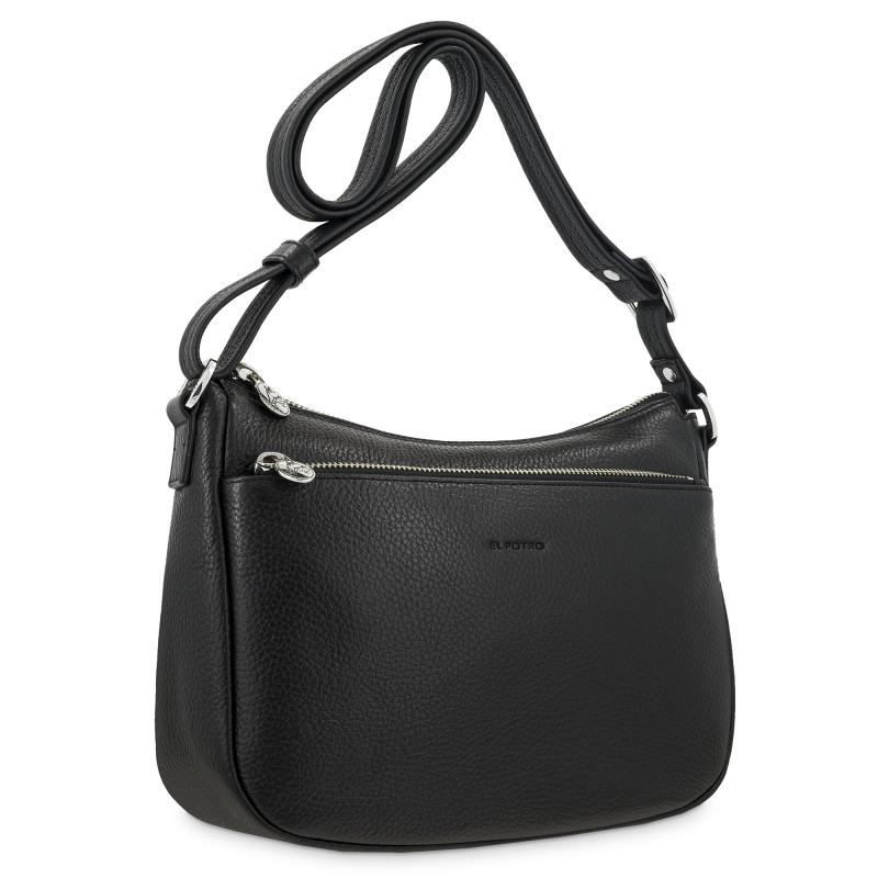 El potro Bolso góndola bandolera de 3 cremalleras mujer en piel vacuno color negro - I R I S Rebajas top