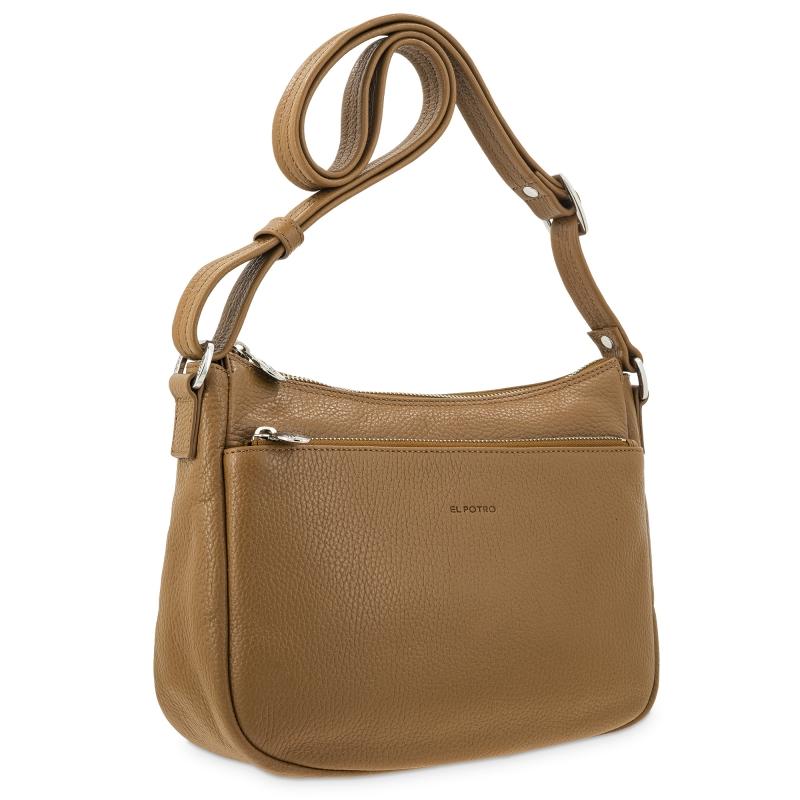 El potro Bolso góndola bandolera de 3 cremalleras mujer en piel vacuno color cuero- I R I S Envío gratis