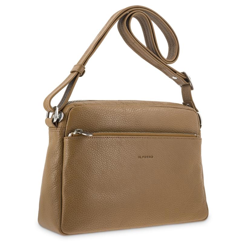 El potro Bolso bandolera grande de 3 cremalleras mujer en piel vacuno color cuero- I R I S Envío gratis