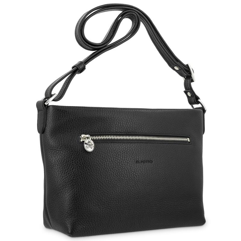 El potro Bolso suave bandolera de 3 cremalleras mujer en piel vacuno color negro - I R I S Último día