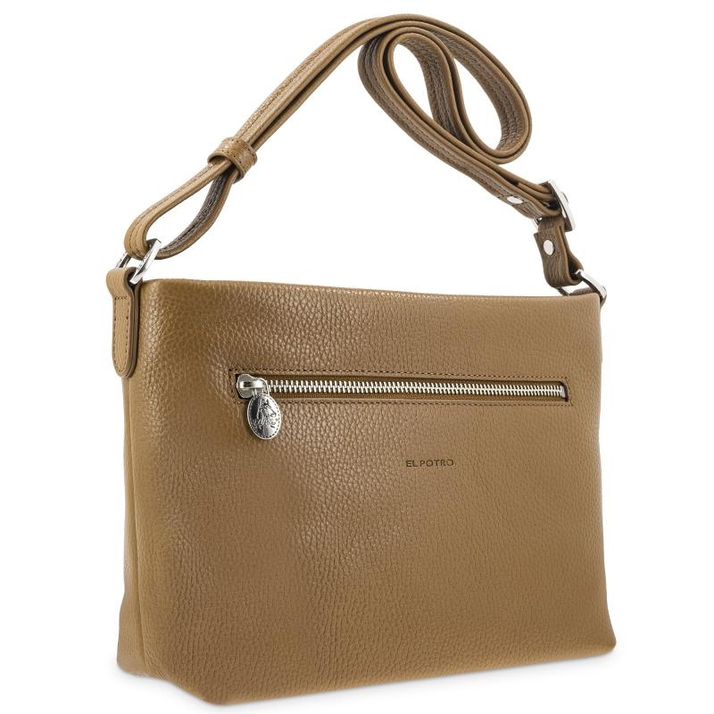 El potro Bolso suave bandolera de 3 cremalleras mujer en piel vacuno color cuero - I R I S Precio de fábrica