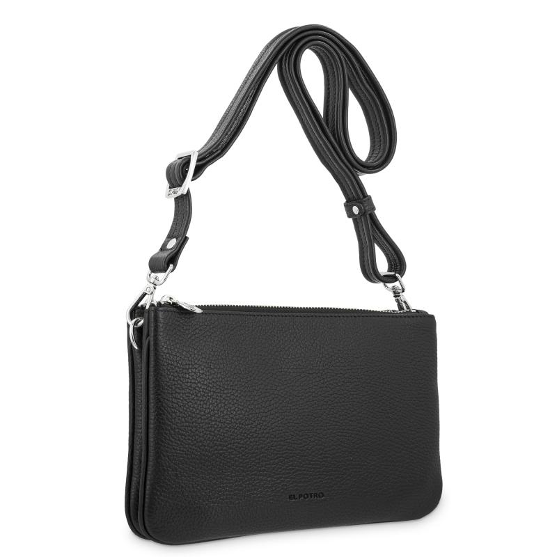 El potro Bolso bandolera pequeño 2 cremalleras piel vacuno color negro-I R I S Solo queda un día