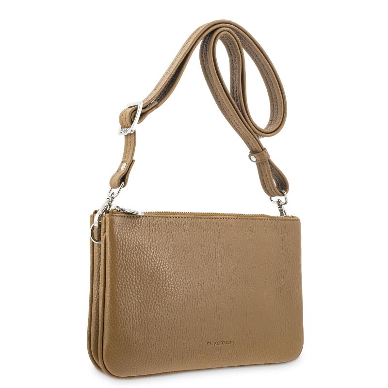 El potro Bolso bandolera pequeño 2 cremalleras piel vacuno color cuero-I R I S Superdescuento