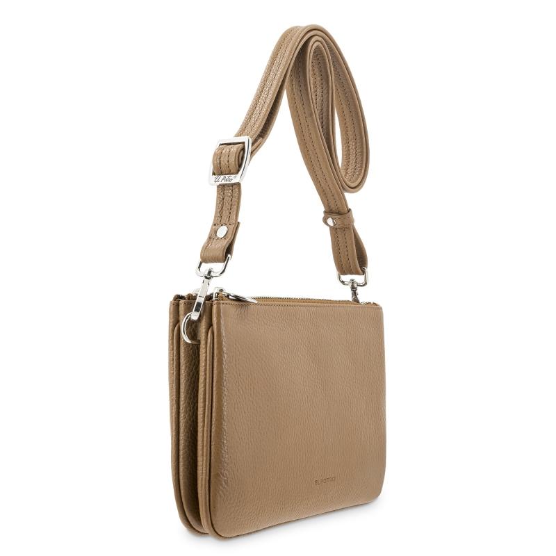 El potro Bolso bandolera pequeño 2 cremalleras piel vacuno color cuero-I R I S Superdescuento